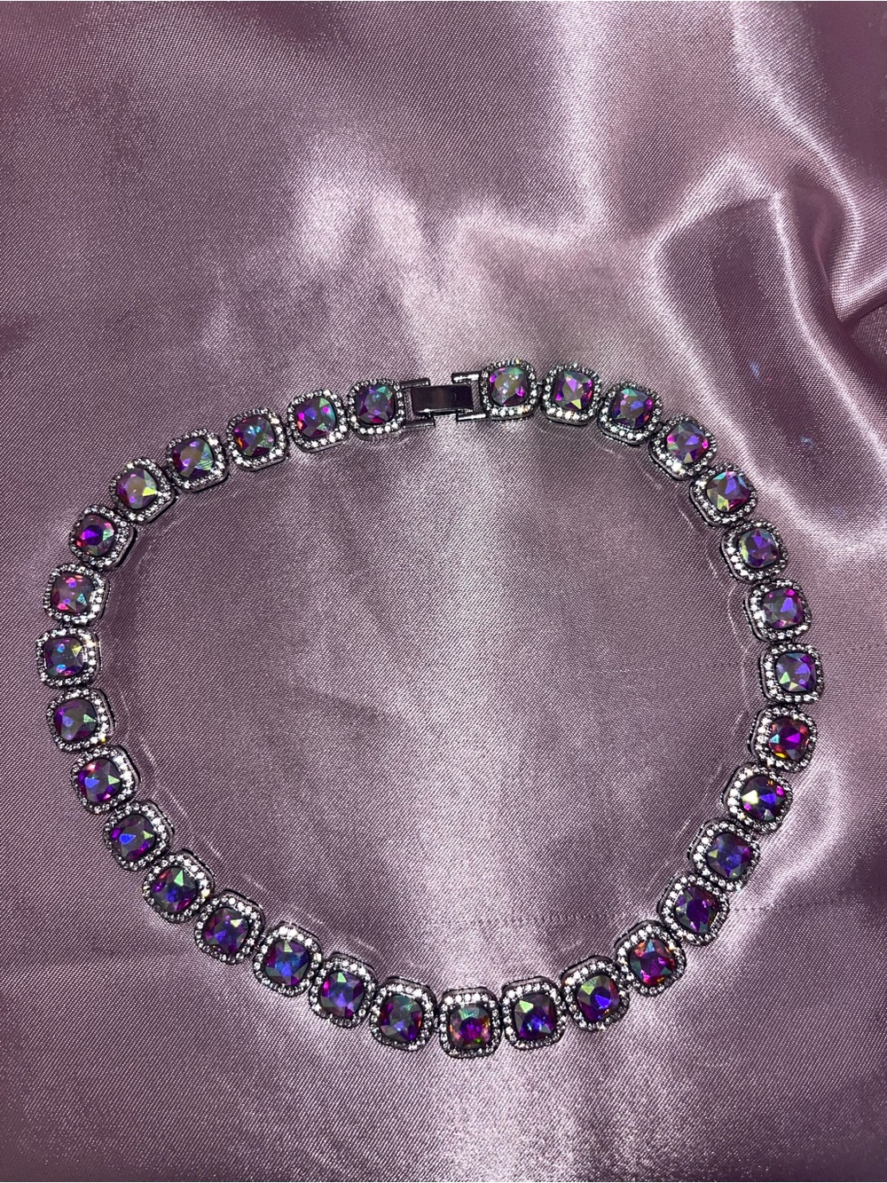 Crystal Aurora Square Tennis Choker Necklace in Iridescent - Picture 2 of 2